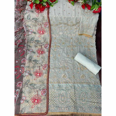 Light Blue Embroidered With Embellished Georgette Pakistani Suit