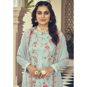 Light Blue Embroidered With Embellished Georgette Salwar Suit