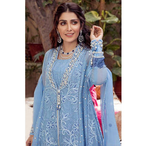 Light Blue Embroidered With Embellished Net Pakistani Suit