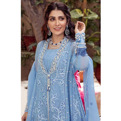 Light Blue Embroidered With Embellished Net Pakistani Suit