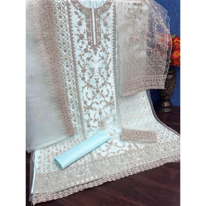 Light Blue Embroidered With Embellished Net Palazzo Suit