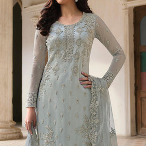 Light Blue Embroidery With Embellished Net Partywear Suit