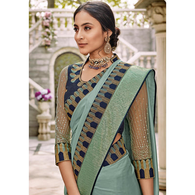 Light Blue Festive Wear Embroidered Art Silk Saree