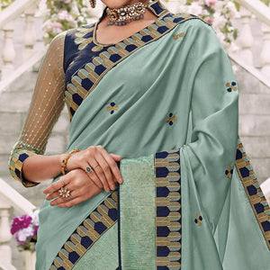 Light Blue Festive Wear Embroidered Art Silk Saree