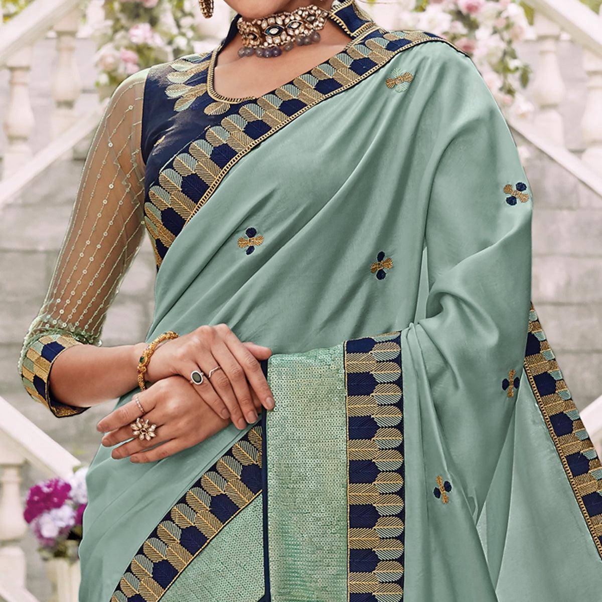 Light Blue Festive Wear Embroidered Art Silk Saree