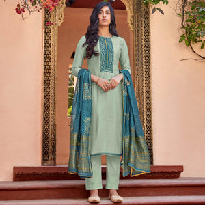 Light Blue Festive Wear Embroidered Viscose Cotton Silk Salwar Suit