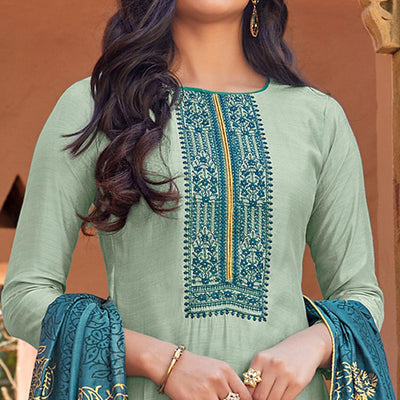 Light Blue Festive Wear Embroidered Viscose Cotton Silk Salwar Suit