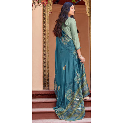 Light Blue Festive Wear Embroidered Viscose Cotton Silk Salwar Suit