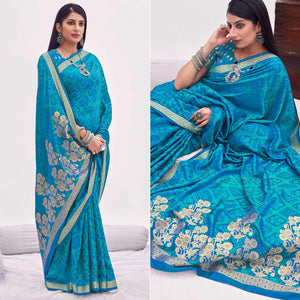 Light Blue Festive Wear Floral Woven Silk Saree