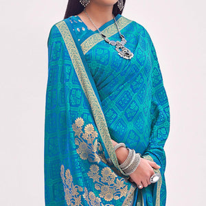 Light Blue Festive Wear Floral Woven Silk Saree