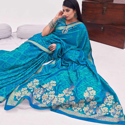 Light Blue Festive Wear Floral Woven Silk Saree