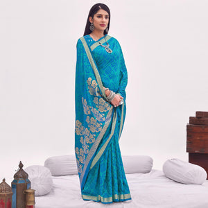 Light Blue Festive Wear Floral Woven Silk Saree