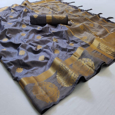 Light Blue Festive Wear Zari Butta Woven Art Raw Silk Saree