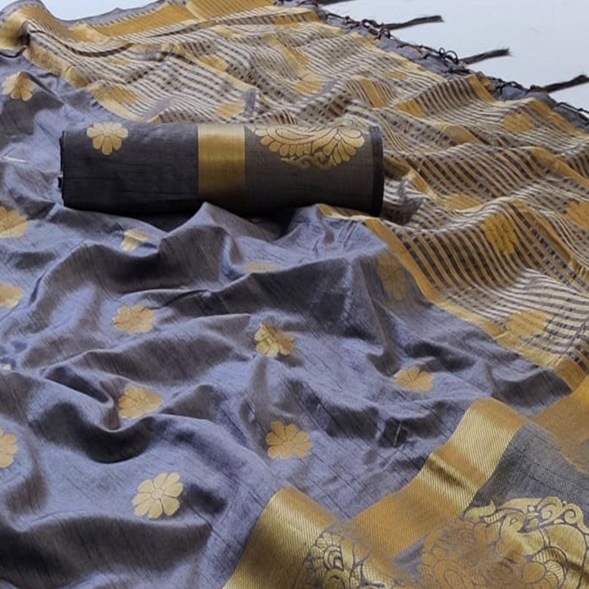 Light Blue Festive Wear Zari Butta Woven Art Raw Silk Saree