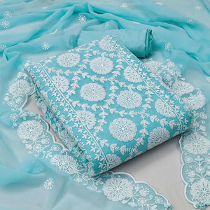 Light Blue Floral Embroidered Georgette Dress Material