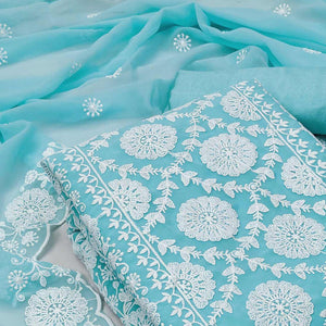 Light Blue Floral Embroidered Georgette Dress Material