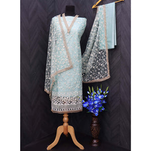 Light Blue Floral Embroidered Netted Suit