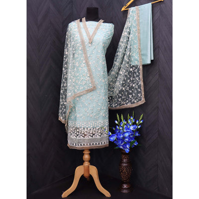 Light Blue Floral Embroidered Netted Suit