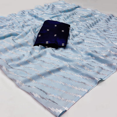 Light Blue Foil Printed Georgette Saree