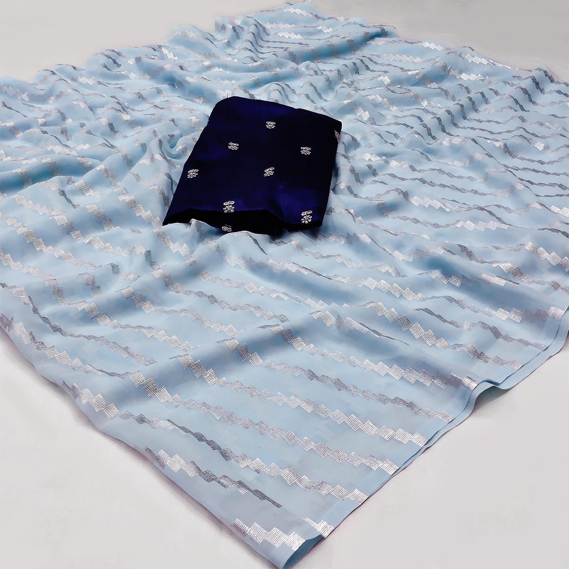 Light Blue Foil Printed Georgette Saree