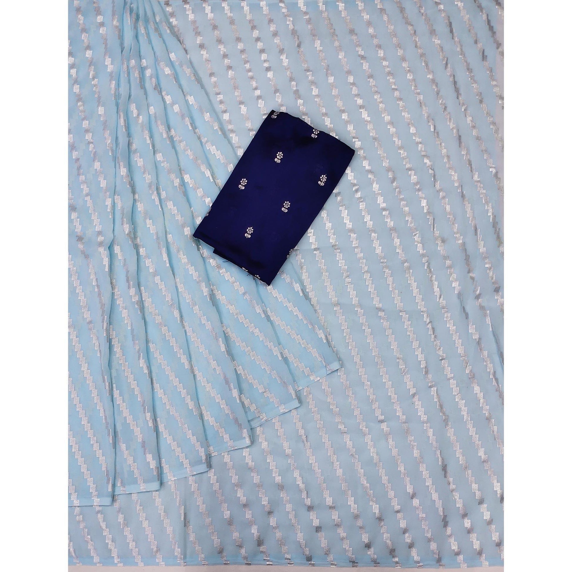 Light Blue Foil Printed Georgette Saree