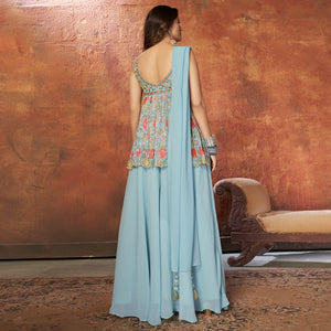 Light Blue Party Wear Embroiddered Georgette Sharara Suit
