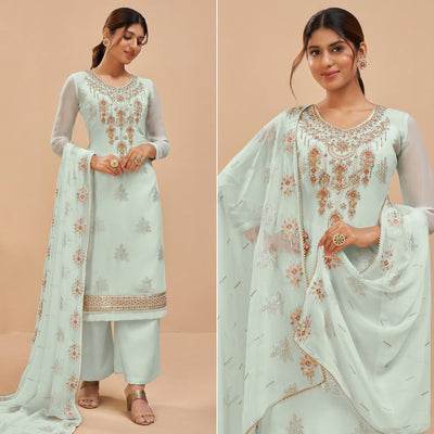 Light Blue Party Wear Embroidered Georgette Suit