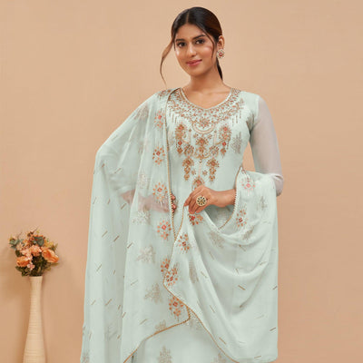 Light Blue Party Wear Embroidered Georgette Suit