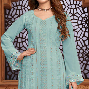 Light Blue Partywear Designer Embroidered Heavy Faux Georgette Palazzo Suit