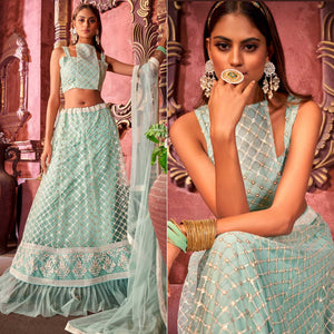 Light Blue Partywear Embroidered Net Lehenga Choli