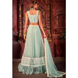 Light Blue Partywear Embroidered Net Lehenga Choli