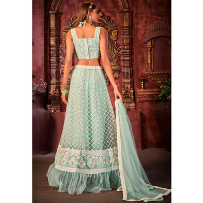 Light Blue Partywear Embroidered Net Lehenga Choli