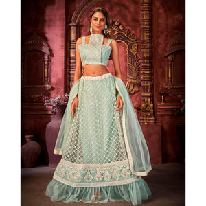 Light Blue Partywear Embroidered Net Lehenga Choli