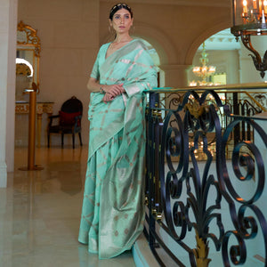 Light Blue Partywear Woven Chanderi Saree