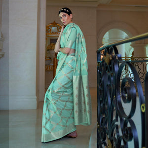 Light Blue Partywear Woven Chanderi Saree
