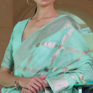 Light Blue Partywear Woven Chanderi Saree