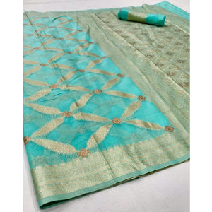 Light Blue Partywear Woven Chanderi Saree