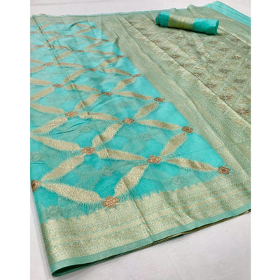 Light Blue Partywear Woven Chanderi Saree