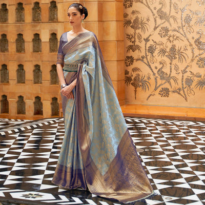 Light Blue Partywear Zari Woven Pure Silk Saree