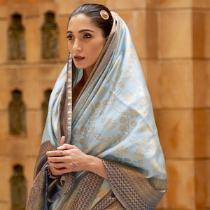 Light Blue Partywear Zari Woven Pure Silk Saree