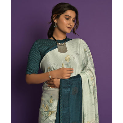 Light Blue Printed-Embellished Chiffon Saree
