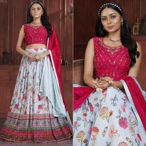 Light Blue Printed Georgette Lehenga Choli