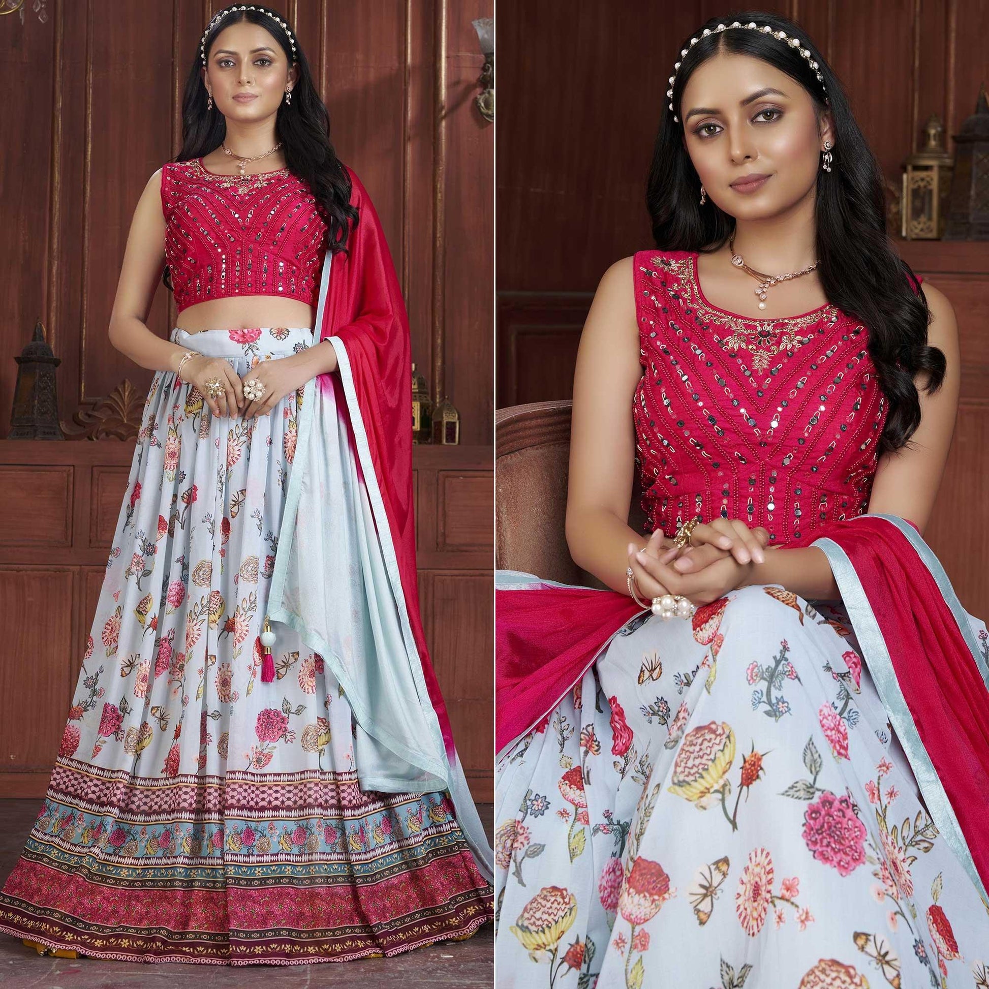 Light Blue Printed Georgette Lehenga Choli