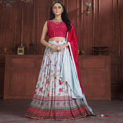 Light Blue Printed Georgette Lehenga Choli