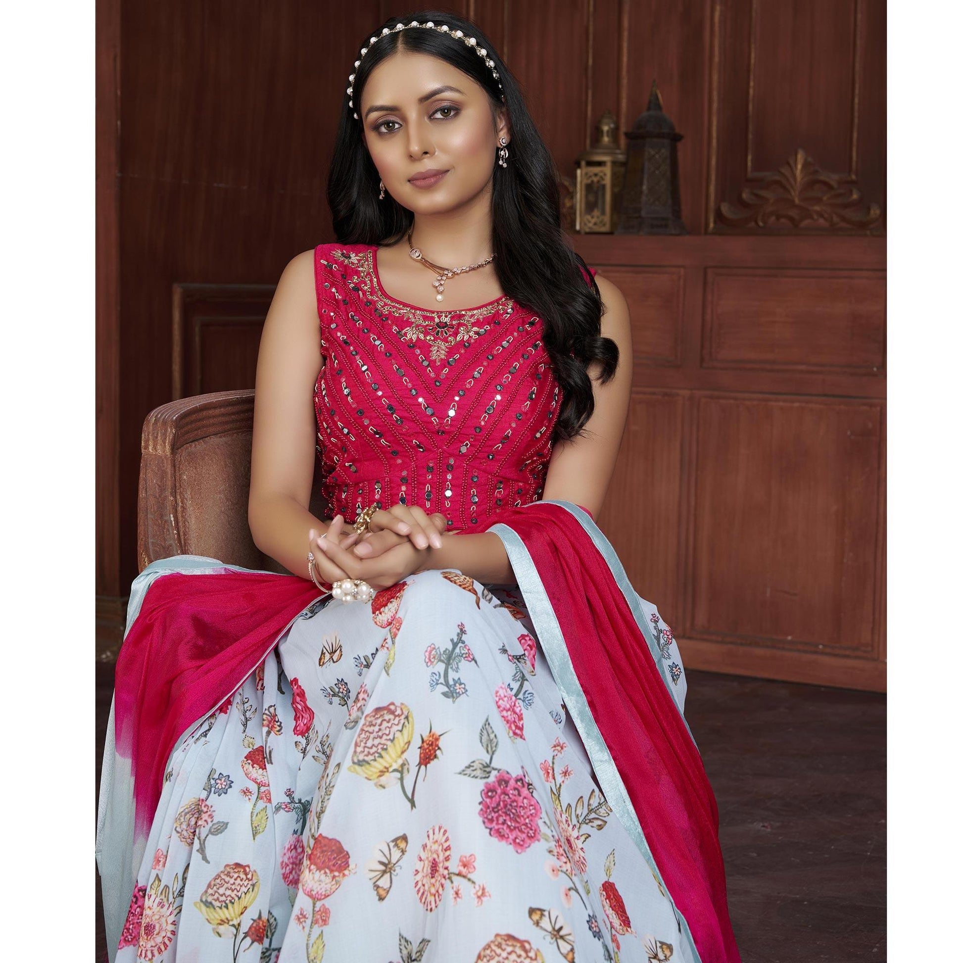 Light Blue Printed Georgette Lehenga Choli