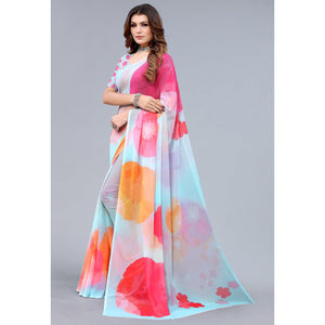 Light Blue Printed Georgette Saree