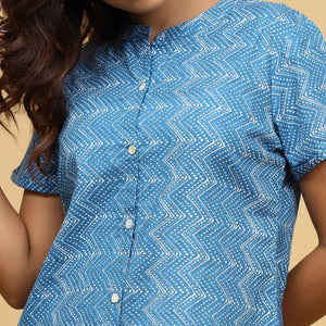 Light Blue Printed Pure Cotton Night Suit