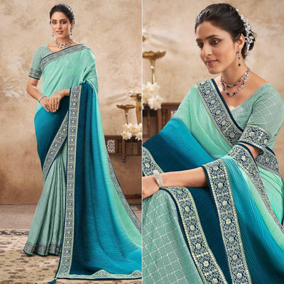Light Blue Sequins Embroidered Chiffon Half & Half Saree