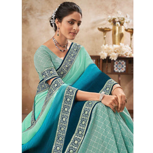 Light Blue Sequins Embroidered Chiffon Half & Half Saree