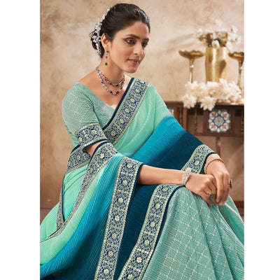 Light Blue Sequins Embroidered Chiffon Half & Half Saree